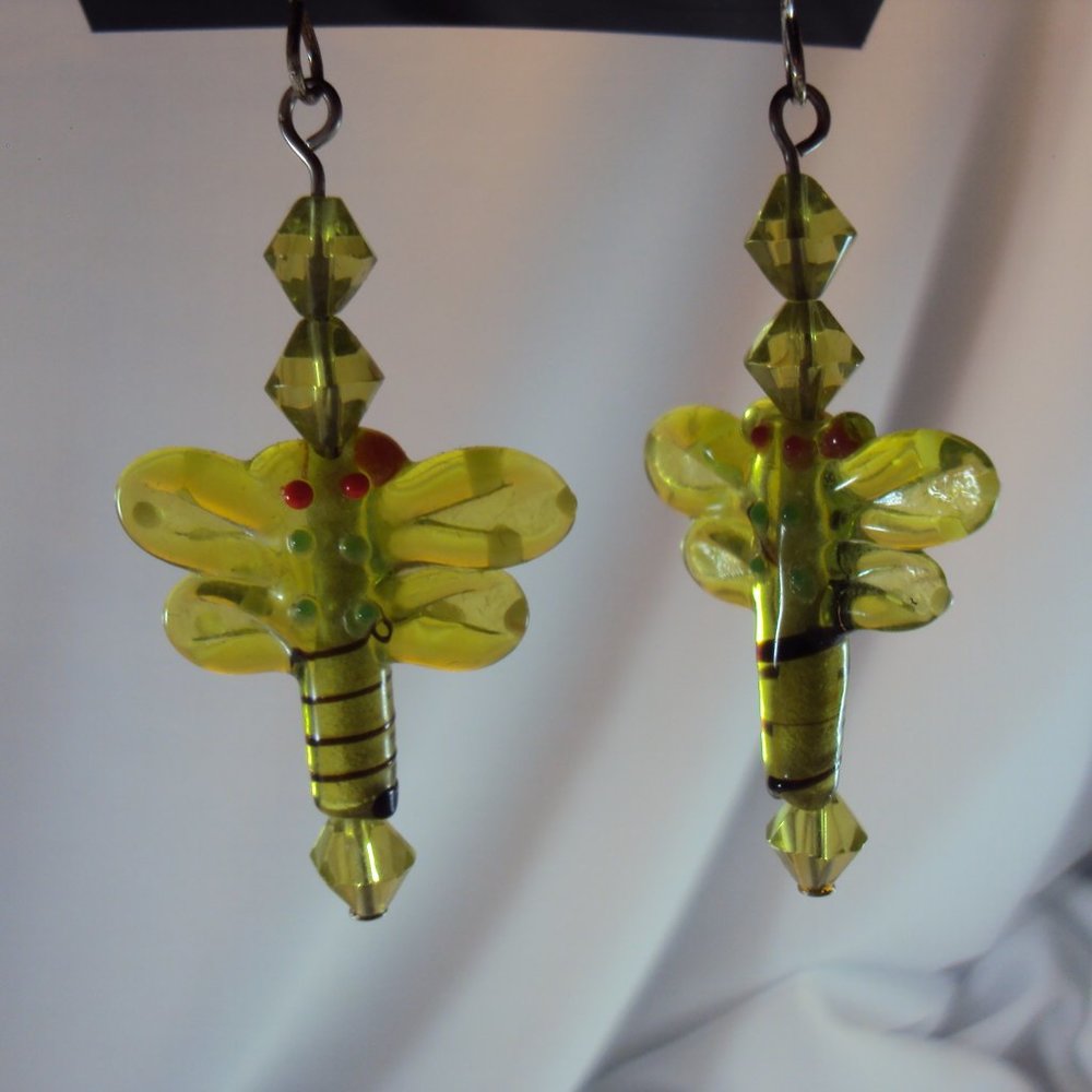 3/$24 Glass Lampwork Dragonfly Earrings